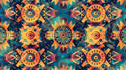 Bright and vibrant pattern inspired by tribal motifs