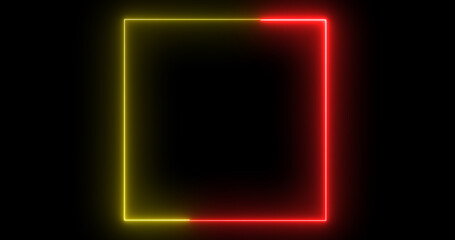 Colorful neon glowing stripes square line frame animation. Square screen box neon frame modern screen show presentation projection 3d rendering element in black. Minimal design border asset clip.