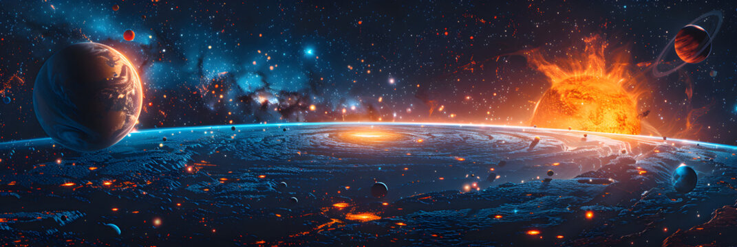 Solar System Planets Banner,
Orbiting planets graphics HD 8K wallpaper Stock Photographic Image
