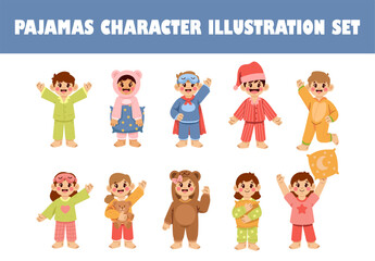 Pajamas boy and girl character vector illustration set