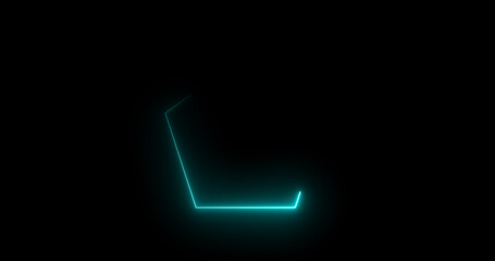 Traceable neon light moving on border of a pentagon. Glowing pentagon noen stripes frame seamless animation disco party night club sign. Neon diamond retro style fluorescent tube laser light.