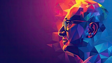 banner background National Ambedkar Jayanti Day theme, and wide copy space, A modern art depiction of Dr. Ambedkar's profile using geometric shapes, for banner,  - obrazy, fototapety, plakaty