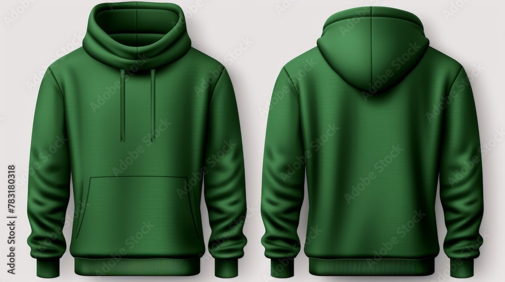 Wall mural set of green front and back view tee hoodie hoody sweatshirt on transparent background cutout, png f - Wall murals