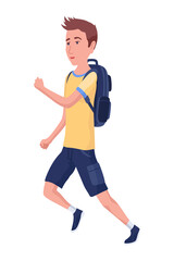 Pupils evacuation from school building flat color  illustration. Students and staff emergency leaving. Kids follows escape route 2D cartoon characters with educational facility