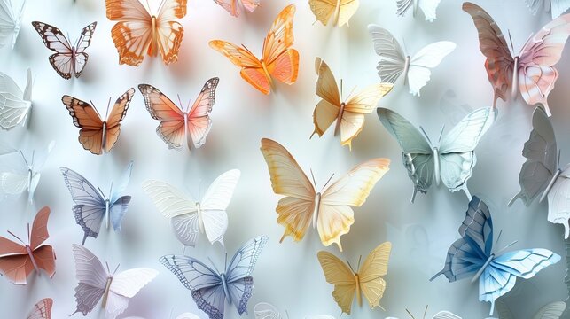Delicate paper butterflies arranged in a stunning display