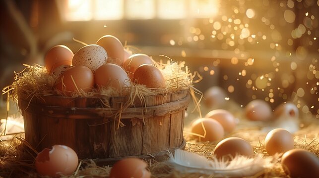 Golden Hour Farm Egg Basket, generative ai