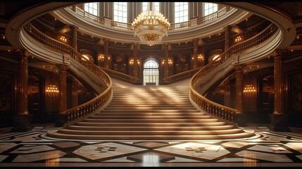 Upward Perspective of Stunning Art Deco Stairway, generative ai - obrazy, fototapety, plakaty