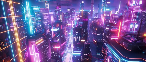 Neon futuristic glow, Crane shot view
