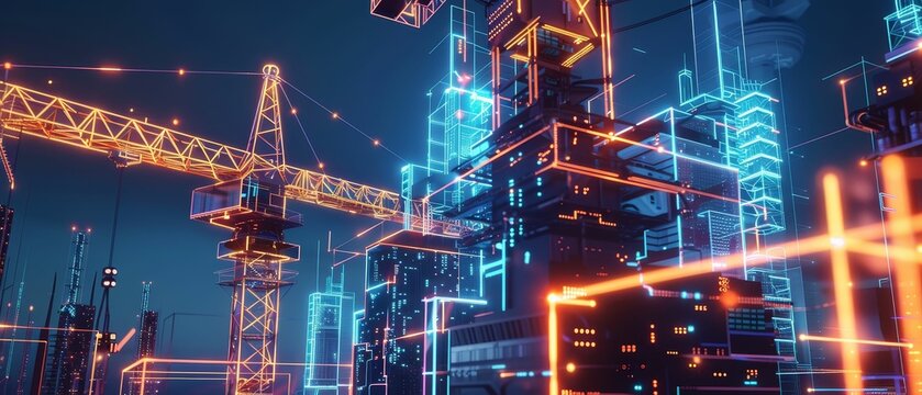 Neon futuristic glow, Crane shot view