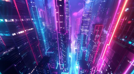 Electric 3D glow pulsating with energy in a cyberpunk cityscape - obrazy, fototapety, plakaty