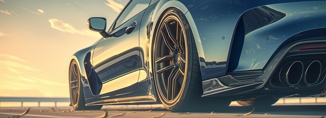 Closeup of the elegant and polished rims on an exotic car - obrazy, fototapety, plakaty