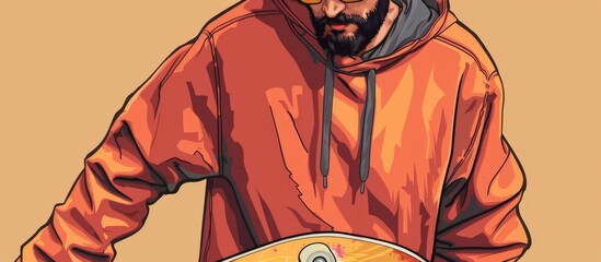 A close-up shot of a guy in a hoodie tightly holding a skateboard