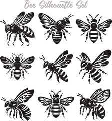 Bee Silhouette Vector Illustration Design Bundle
