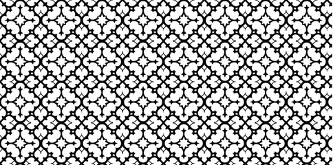 Intricate black and white geometric pattern with arabesque and floral elements for decoration and design concepts