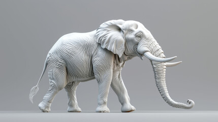 A meticulously carved elephant sculpture adorned with detailed patterns stands against a neutral...