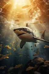 Shark. Predator. Danger. Undersea world. Generative AI