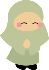 a cute girl happy ramadhan and eid, chibi perempuan mengucapkan selamat ramadhan dan idul fitri