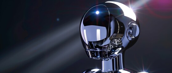 The Empathy Bot, chrome finish, enhances emotional understanding, mediates disputes with soothing phrases, transforms relationships 3D Render, Spotlight, Chromatic Aberration, Frontal view - obrazy, fototapety, plakaty