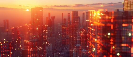 Fototapeta premium Virtual Reality Oasis, Digital Social Hierarchies, Nanotech Enhancements, Within the Virtual Reality Oasis, individuals with Nanotech Enhancements navigate digital social hierarchies Skyscrapers