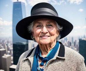 Older Woman in a Hat and - obrazy, fototapety, plakaty
