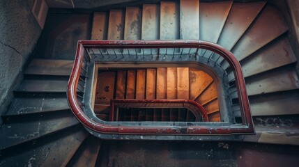 High-angle view of a staircase in a residential building, representing everyday life - obrazy, fototapety, plakaty