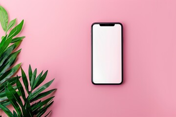 Phone with vertical white screen isolated pink background. Mock Up Display. Smartphone gadget for advertising. Front view Mobile phone with empty blank screen. Layout template. Smart phone device ad