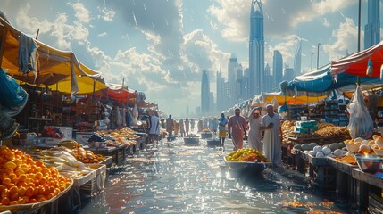 Early Morning Chaos at Abu Dhabi Fish Market, generative ai - obrazy, fototapety, plakaty