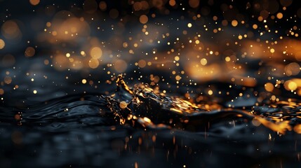 Reflective Golden Sparks on Water in Abstract Art - obrazy, fototapety, plakaty