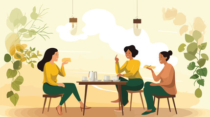 Female friends hanging out in cafe. Women sitting a