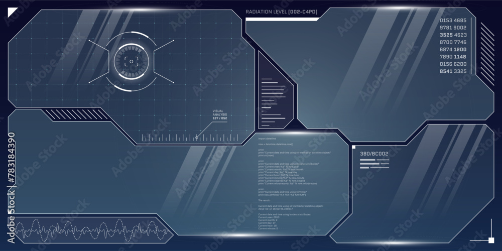 Poster vr hud futuristic control panel set. technology head up display target and ui screen. gui digital vi