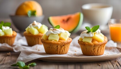 Melon bread-style muffins with melon cream

