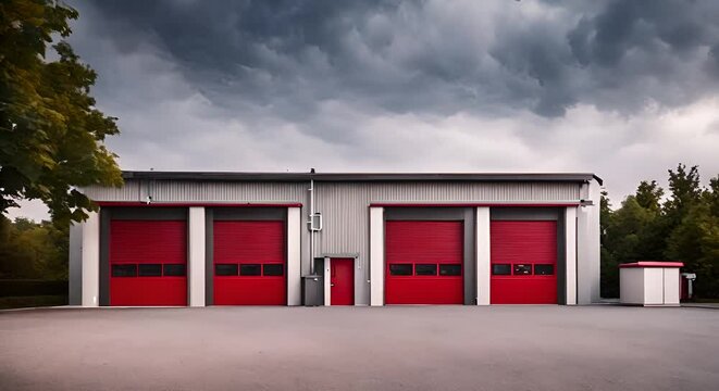 View of a fire station.	
