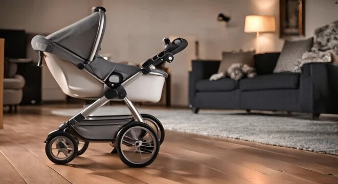 Baby stroller at home.	
