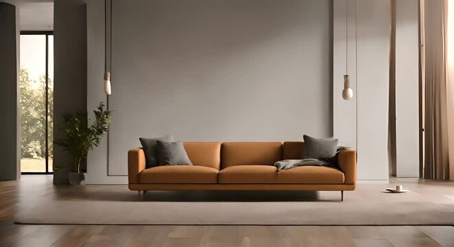 Sofa in a minimalist dining room.	
