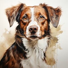 A kind cute portrait of a dog illustration is suitable for printing on the packaging of any dog ​​products, dog food, dog medications, pet toys. Dog drawing, painting, art.