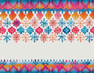 Nordic Style Border in Reds, White and Blue Shades Illustration AI