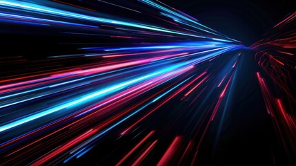 Blue and red light lines on black background, shining light. Abstract light effect.