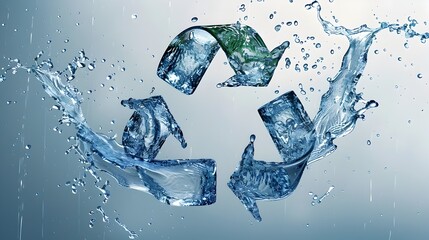 Recycle Symbol Formed by Fluid Water Flow in Continuous Loop Signifying Essential Nature of Water Recycling