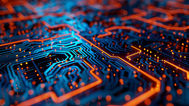 A maze of digital circuits and firewalls, representing the complex challenges of cybersecurity, abstract