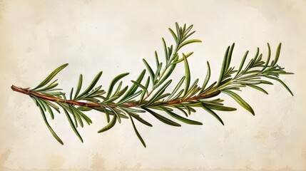 Vintage-style botanical print of a sprig of rosemary