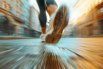 Close-up of a runner's feet hitting the pavement