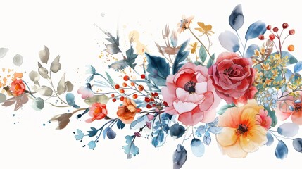 Watercolor illustration of a whimsical floral bouquet