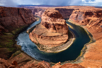 Horseshoe Bend panorama. Unique meander of Colorado River near Page, Arizona, USA and part of Grand...