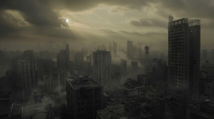 Dystopian cityscape shrouded in perpetual darkness - obrazy, fototapety, plakaty