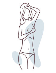 Female body. Sensual woman. Body positivity, self love, femininity concept. Linear flat  illustration on white background