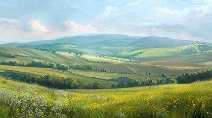 Fototapeta na wymiar Serene landscape with an everlasting view of rolling hills