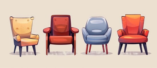 Different colored and shaped chairs arranged together in a group of four