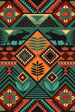Vibrant poster featuring traditional african patterns and symbolic icons