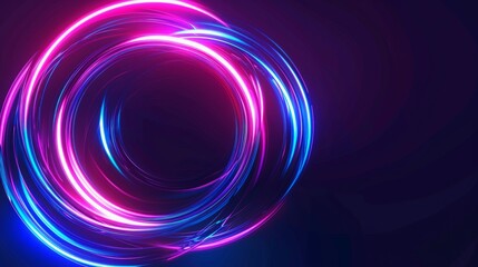 Abstract design pulsates with neon glowing light effects, casting an entrancing glow in the darkness, captivating the eye with its vibrant energy. Glass circles neon glowing light effects
