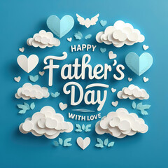 Father's day card with clouds and hearts